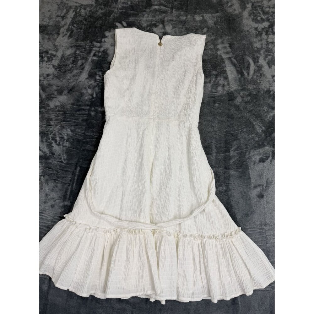 Tommy Hilfiger Womens 12P White Textured Midi Dress Ruffle Hem - Picture 2 of 10